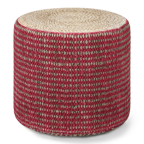 Simpli Home - Larissa Round Braided Pouf - Natural and Maroon