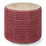 Angle Zoom. Simpli Home - Larissa Round Braided Pouf - Natural and Maroon.