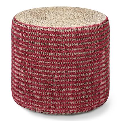 Angle. Simpli Home - Larissa Round Braided Pouf - Natural and Maroon.