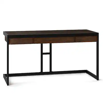 Front. Simpli Home - Erina SOLID ACACIA WOOD Modern Industrial 60 inch Wide Writing Office Desk in Farmhouse Brown - Farmhouse Brown.