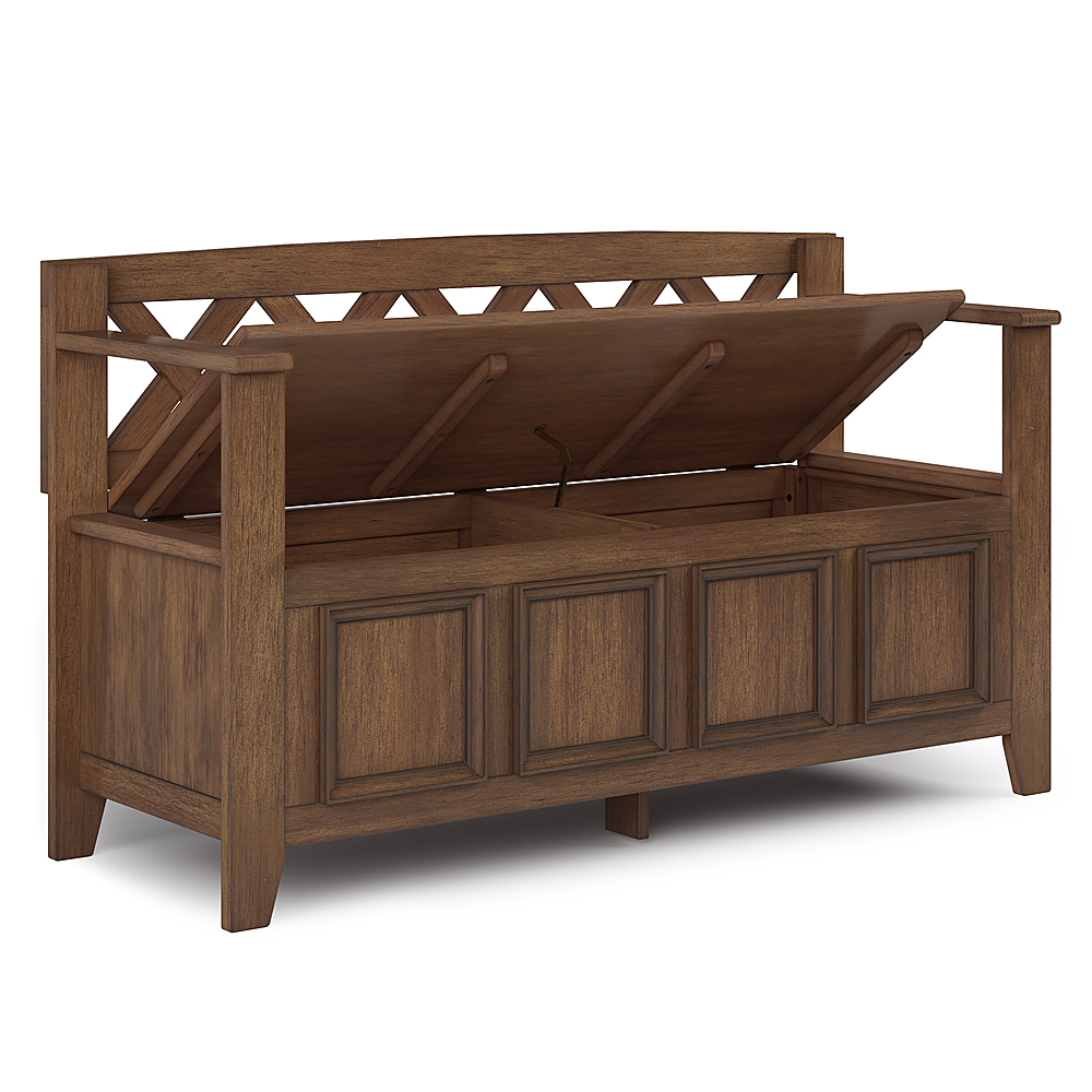 Left View: Simpli Home - Amherst Solid Wood 48 inch Wide Transitional Entryway Storage Bench - Rustic Natural Aged Brown