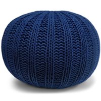 Simpli Home - Shelby Hand Knit Round Pouf - Blue - Front_Zoom