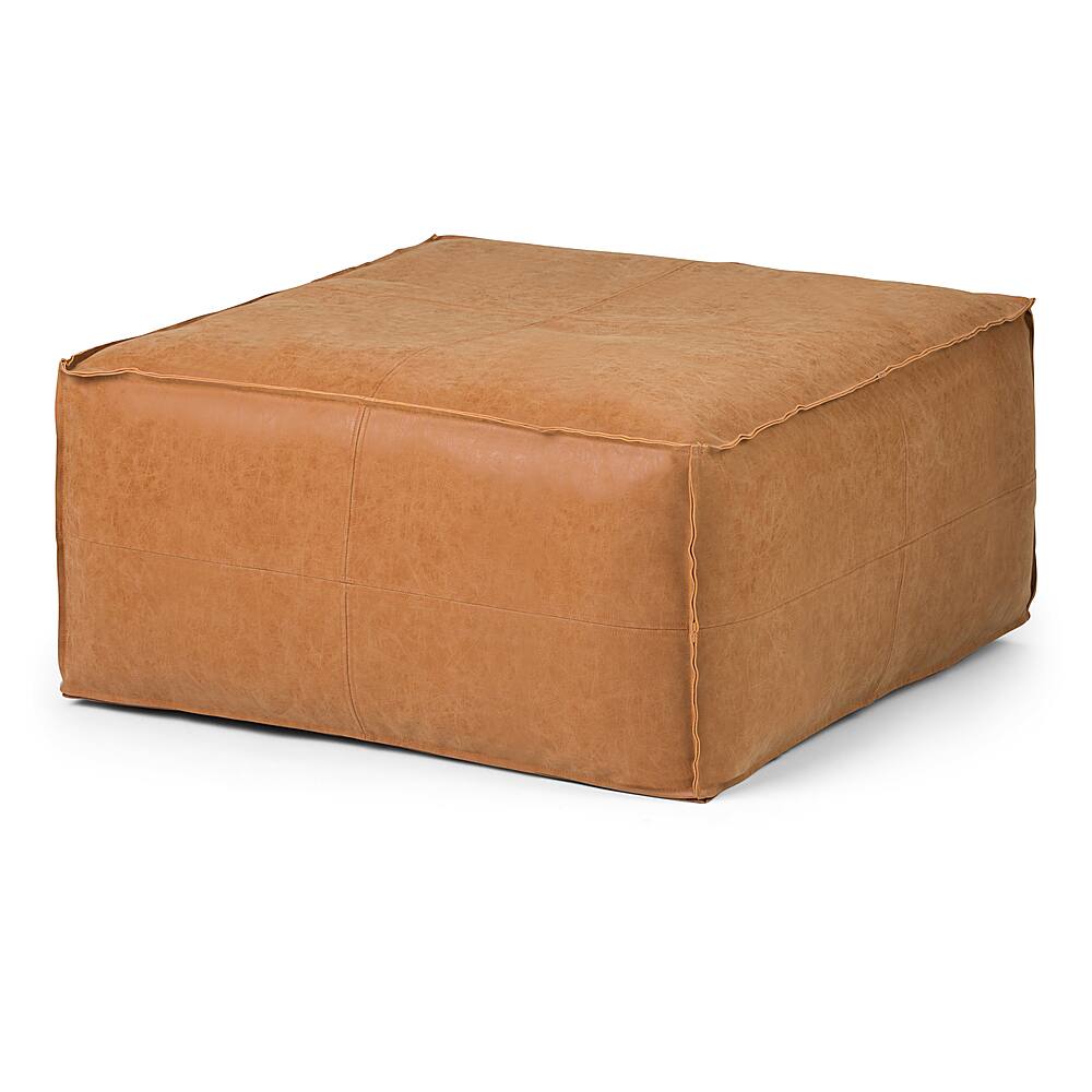 Angle. Simpli Home - Brody Large Square Coffee Table Pouf - Distressed Brown.