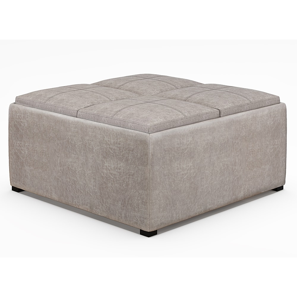 Angle View: Simpli Home - Avalon Square Coffee Table Storage Ottoman - Distressed Grey Taupe