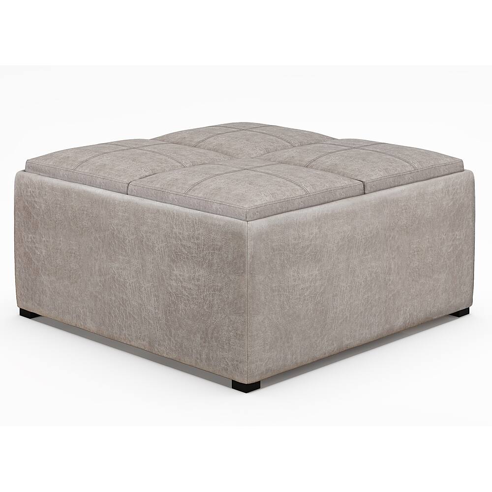 Angle. Simpli Home - Avalon Square Coffee Table Storage Ottoman - Distressed Grey Taupe.