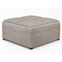Simpli Home - Avalon Square Coffee Table Storage Ottoman - Distressed Grey Taupe - Front_Zoom