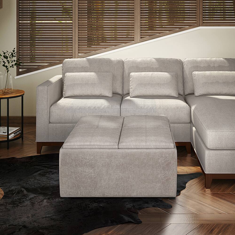 Alt View 11. Simpli Home - Avalon Square Coffee Table Storage Ottoman - Distressed Grey Taupe.