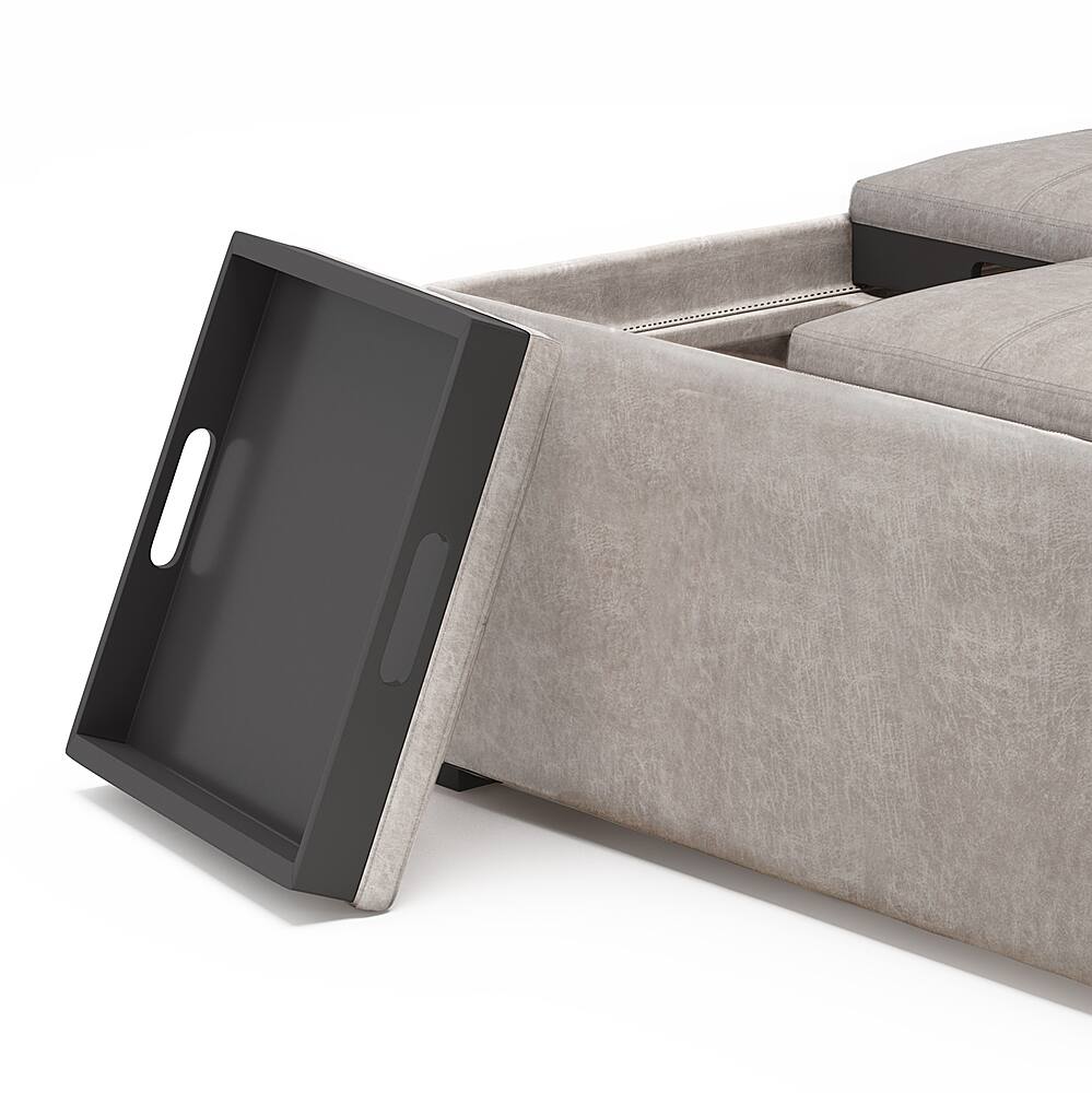 Alt View 12. Simpli Home - Avalon Square Coffee Table Storage Ottoman - Distressed Grey Taupe.