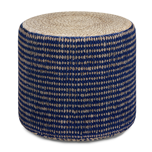 Simpli Home - Larissa Round Braided Pouf - Natural and Blue