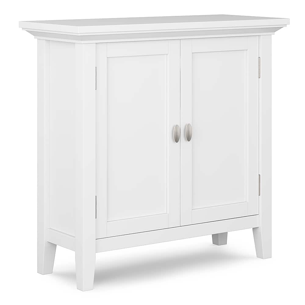 Front. Simpli Home - Redmond SOLID WOOD 32 inch Wide Transitional Low Storage Cabinet in White - White.