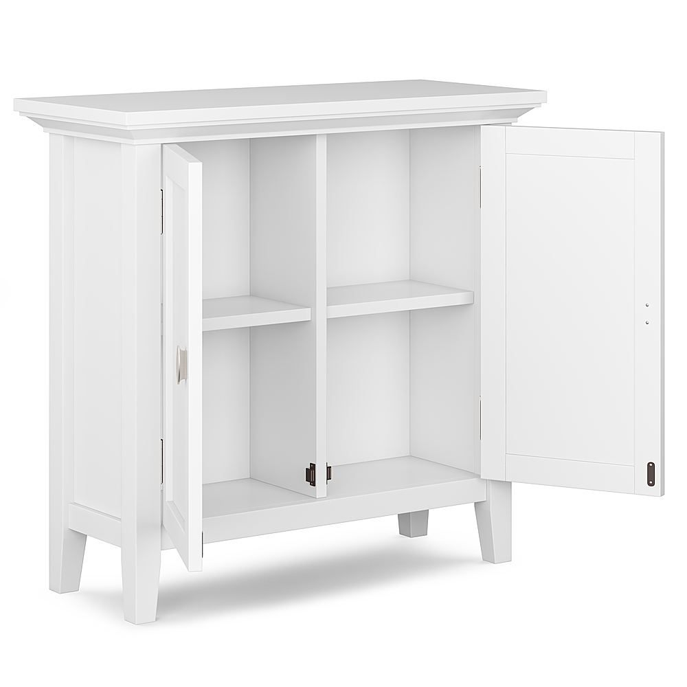 Left. Simpli Home - Redmond SOLID WOOD 32 inch Wide Transitional Low Storage Cabinet in White - White.