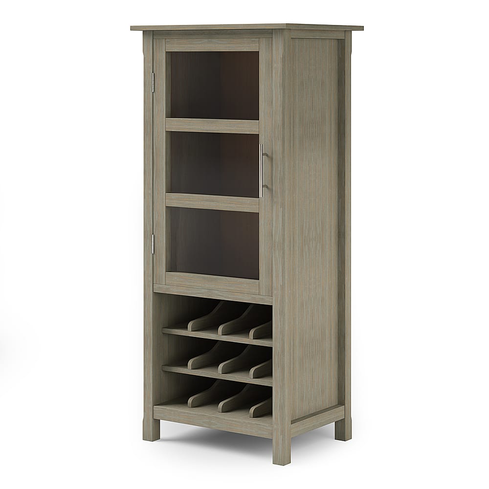 Angle. Simpli Home - Avalon High Storage Wine Rack Cabinet - Distressed Grey.