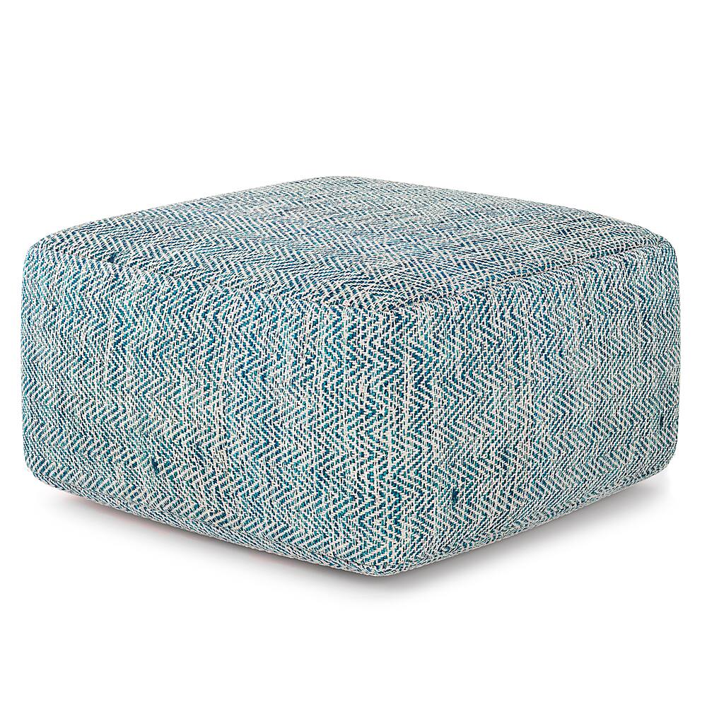 Angle View: Simpli Home - Nate Square Pouf - Patterned Teal Melange