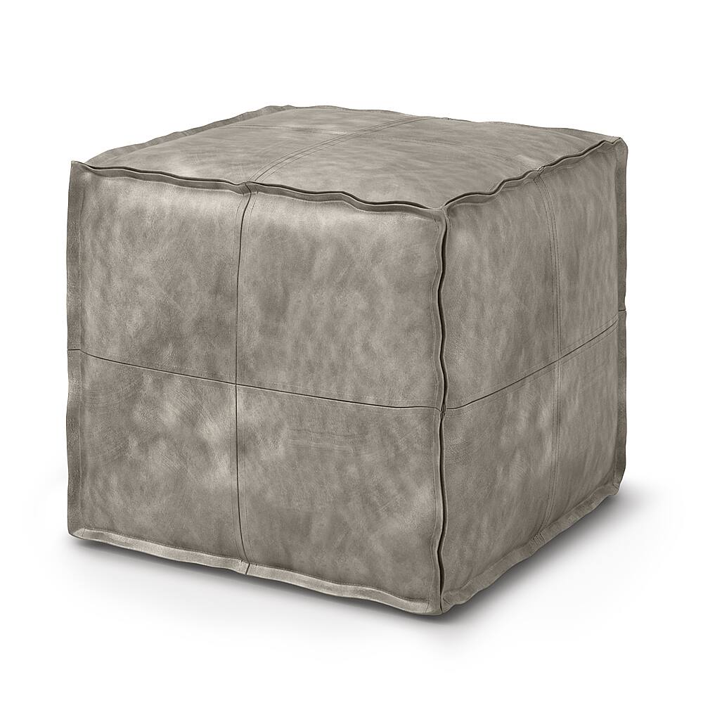 Angle. Simpli Home - Brody Square Pouf - Distressed Grey.