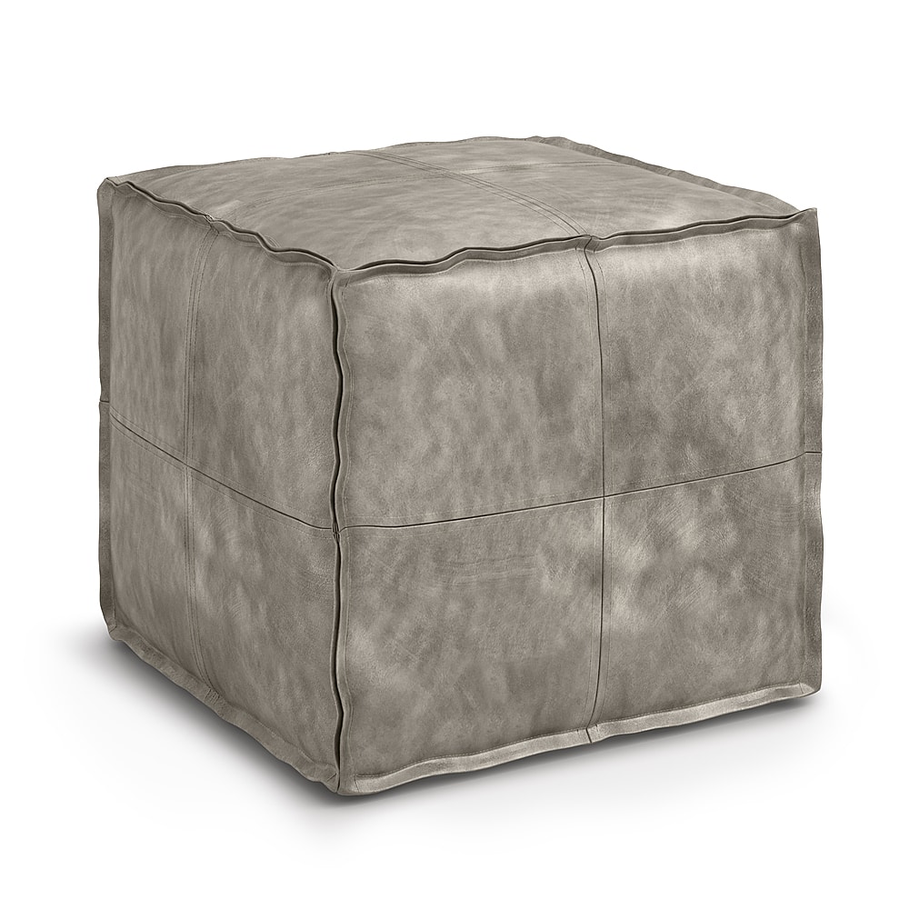 Front. Simpli Home - Brody Square Pouf - Distressed Grey.