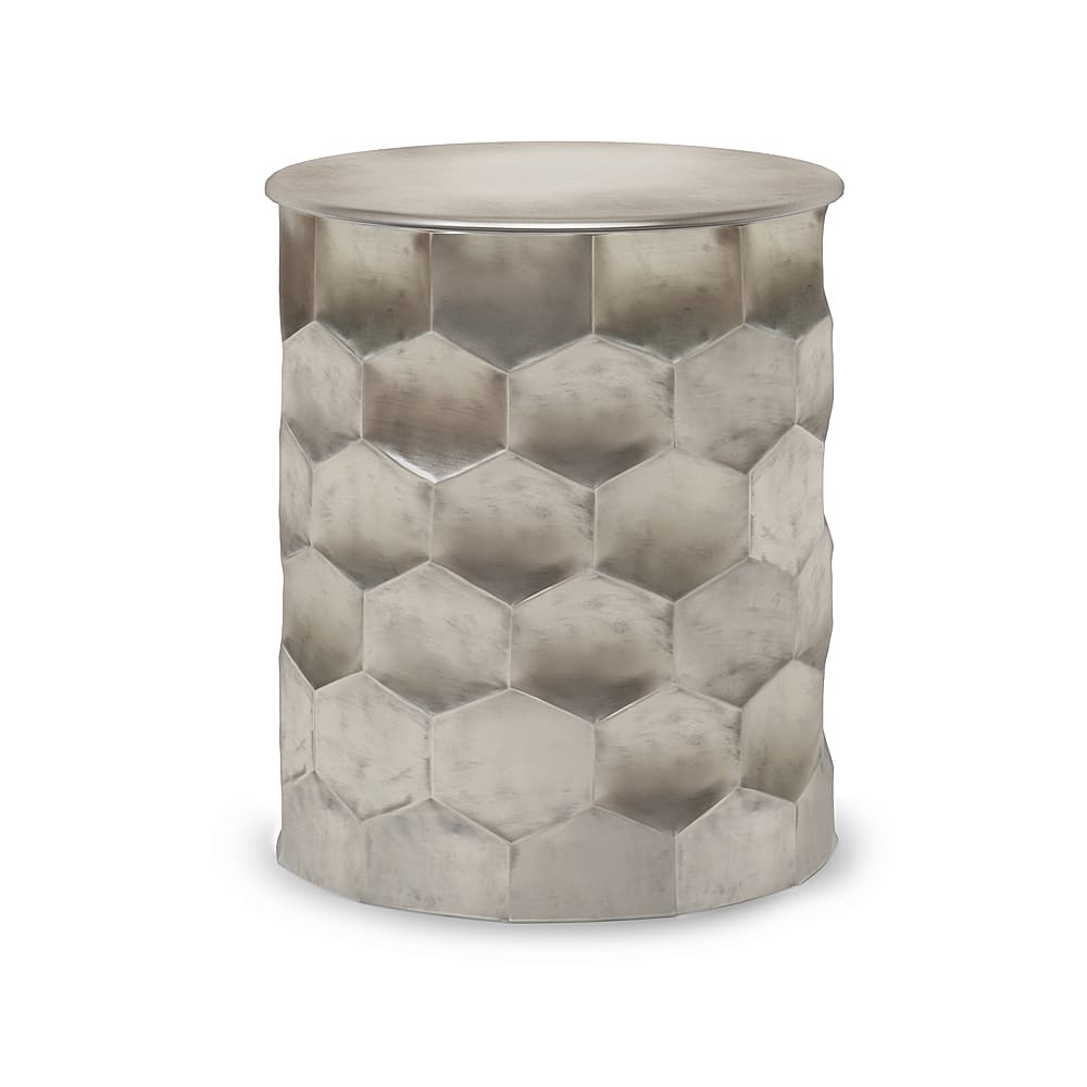 Angle. Simpli Home - Whitney Metal Storage Side Table - Antique Silver.