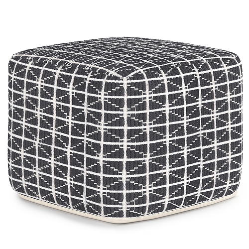 Simpli Home - Noreen Square Pouf - Slate Grey and White
