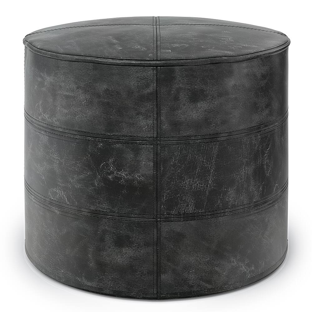 Angle. Simpli Home - Connor Round Pouf - Distressed Black.