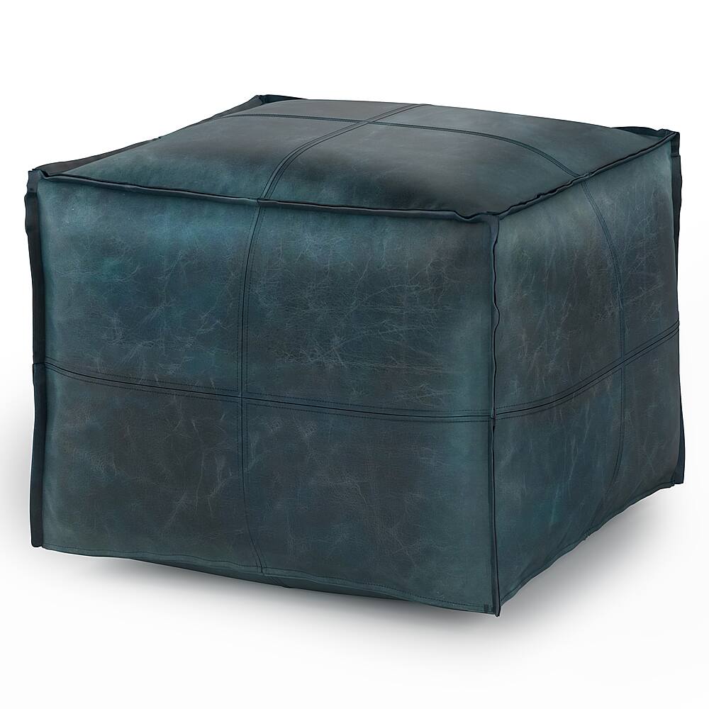 Angle View: Simpli Home - Sheffield Square Pouf - Distressed Teal Blue