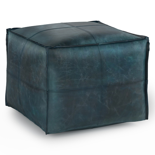 Simpli Home - Sheffield Square Pouf - Distressed Teal Blue