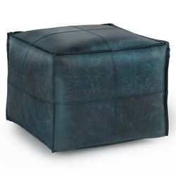 Simpli Home - Sheffield Square Pouf - Distressed Teal Blue - Front_Zoom