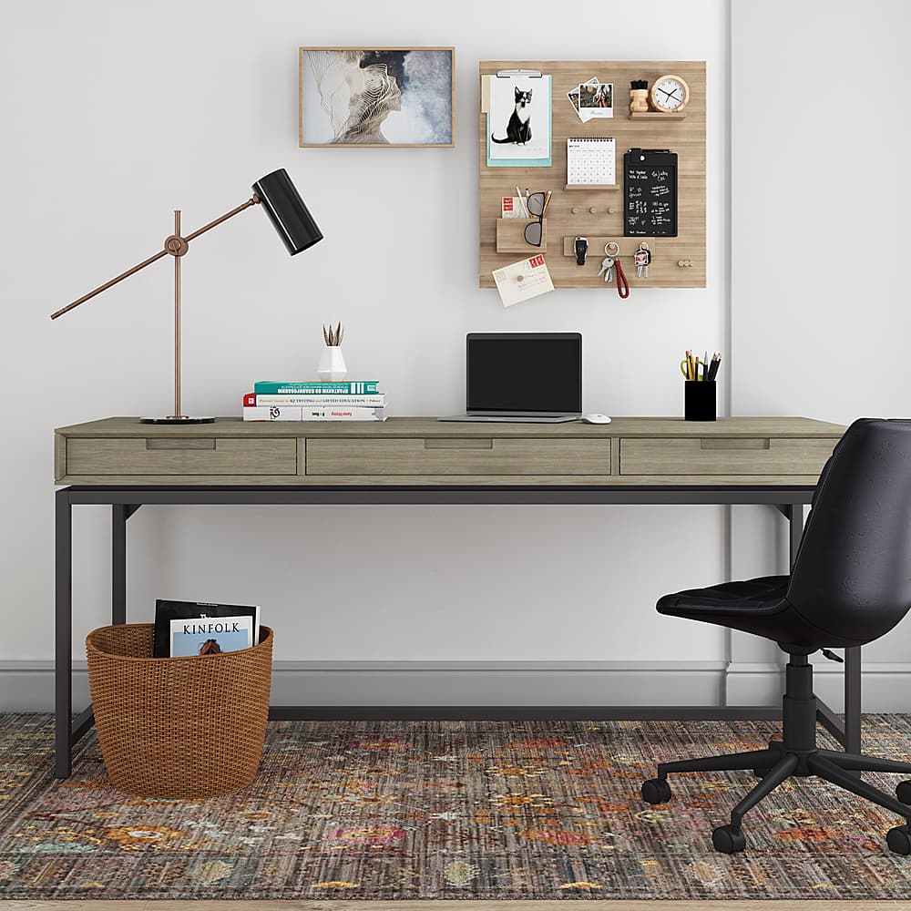 Alt View 12. Simpli Home - Banting Mid Century Wide Desk - Distressed Grey.