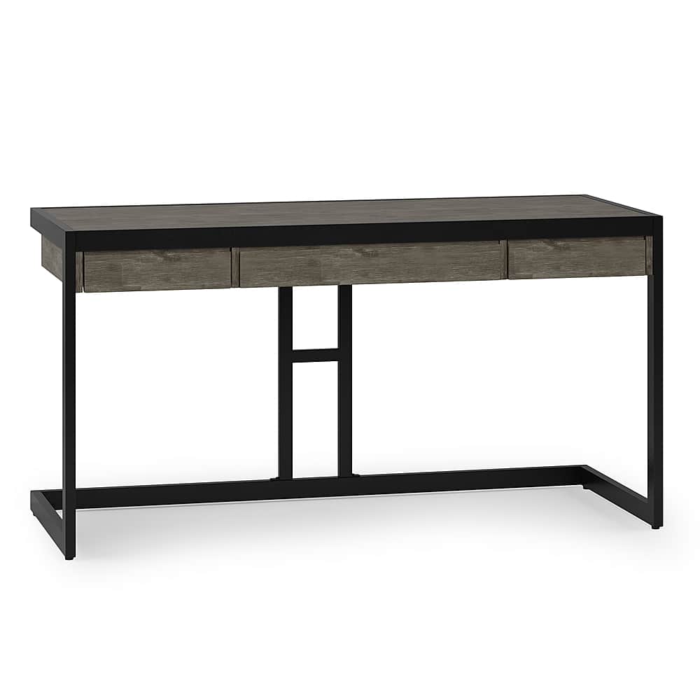 Front. Simpli Home - Erina SOLID ACACIA WOOD Modern Industrial 60 inch Wide Writing Office Desk in Farmhouse Grey - Farmhouse Grey.