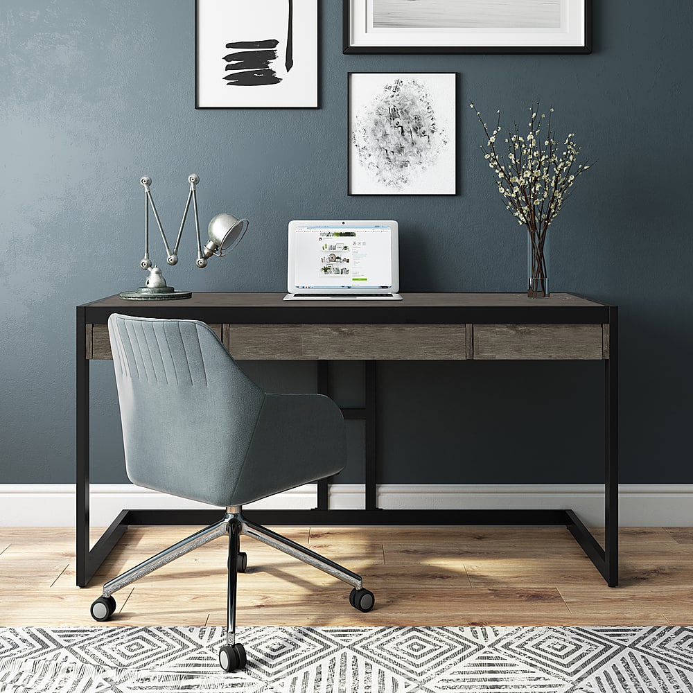 Alt View 12. Simpli Home - Erina SOLID ACACIA WOOD Modern Industrial 60 inch Wide Writing Office Desk in Farmhouse Grey - Farmhouse Grey.