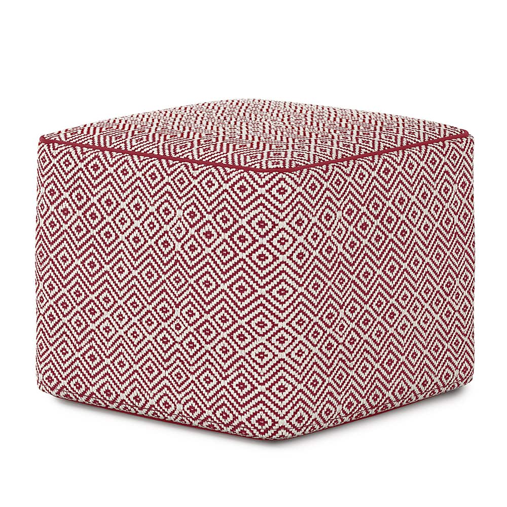 Angle View: Simpli Home - Brynn Square Pouf - Patterned Maroon and Natural