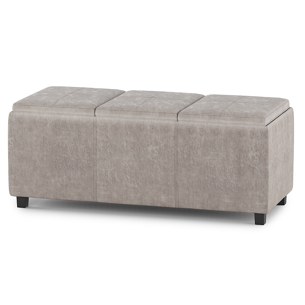 Angle. Simpli Home - Avalon Storage Ottoman - Distressed Grey Taupe.