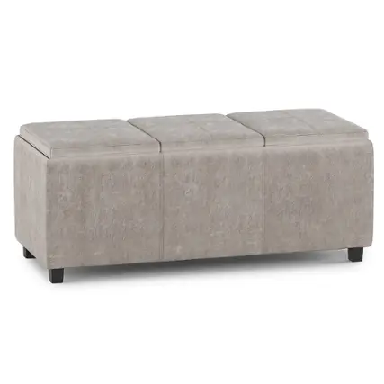 Front. Simpli Home - Avalon Storage Ottoman - Distressed Grey Taupe.