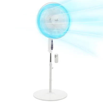 Front. VieAir - Vie Air 16 Inch 3 Speed Oscillating Stand Fan with Remote Control in White - White.