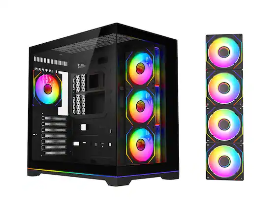 Front. DIYPC - DIYPC ARGB-DC200-BK Black ATX Case w/ Tempered Glass, 4 ARGB Fans & Light Strip - Black.