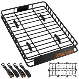 Mockins - 50 in. x 36 in. x 4.5 in. Extendable Cargo Rooftop Carrier with Bungee Cargo Net and Ratchet Straps