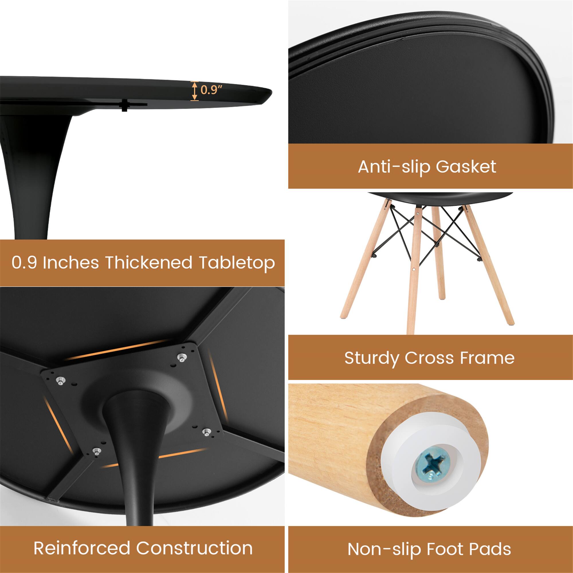 1. 0.9 Inches Thickened Tabletop
2. Anti-slip Gasket
3. Sturdy Cross Frame
4. Reinforced Construction
5. Non-slip Foot Pads