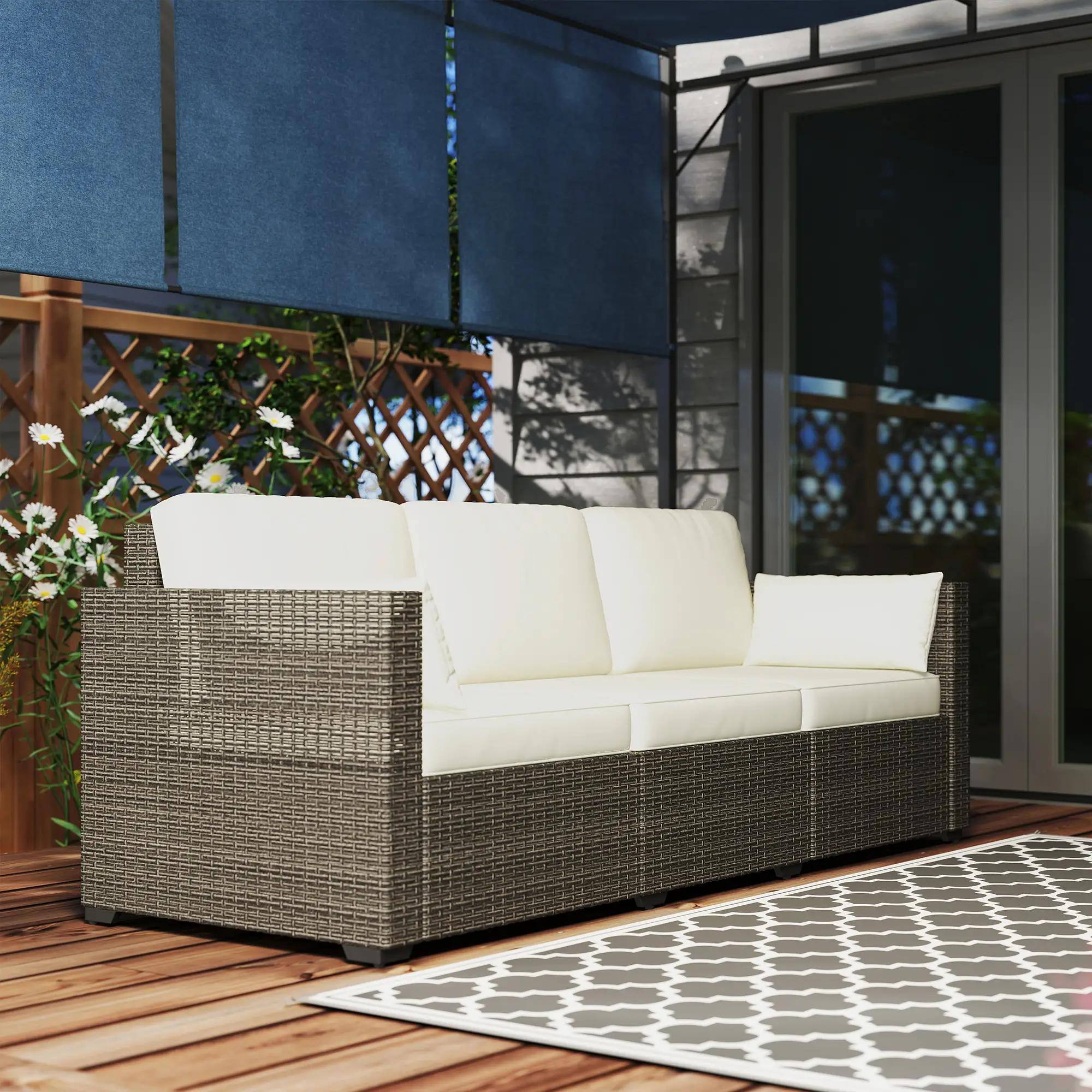 Alt View 2. Resenkos - Resenkos 3-Seat Sofa, Outdoor Sectional Furniture, PE Rattan, White - White.