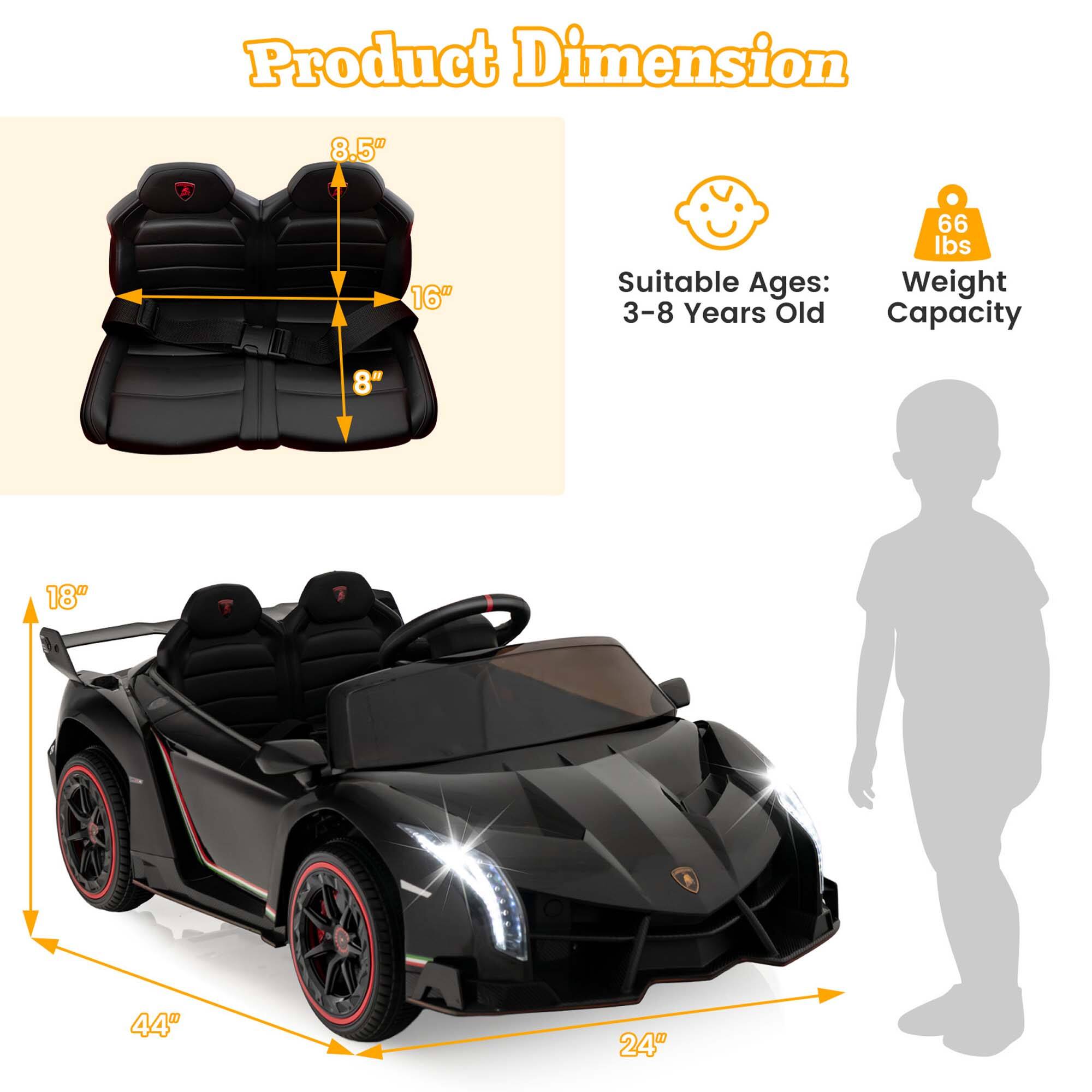 Product Dimension

- Seat: 8.5" x 16" x 8"
- Car: 18" x 44" x 24"

Suitable Ages: 3-8 Years Old

Weight Capacity: 66 lbs