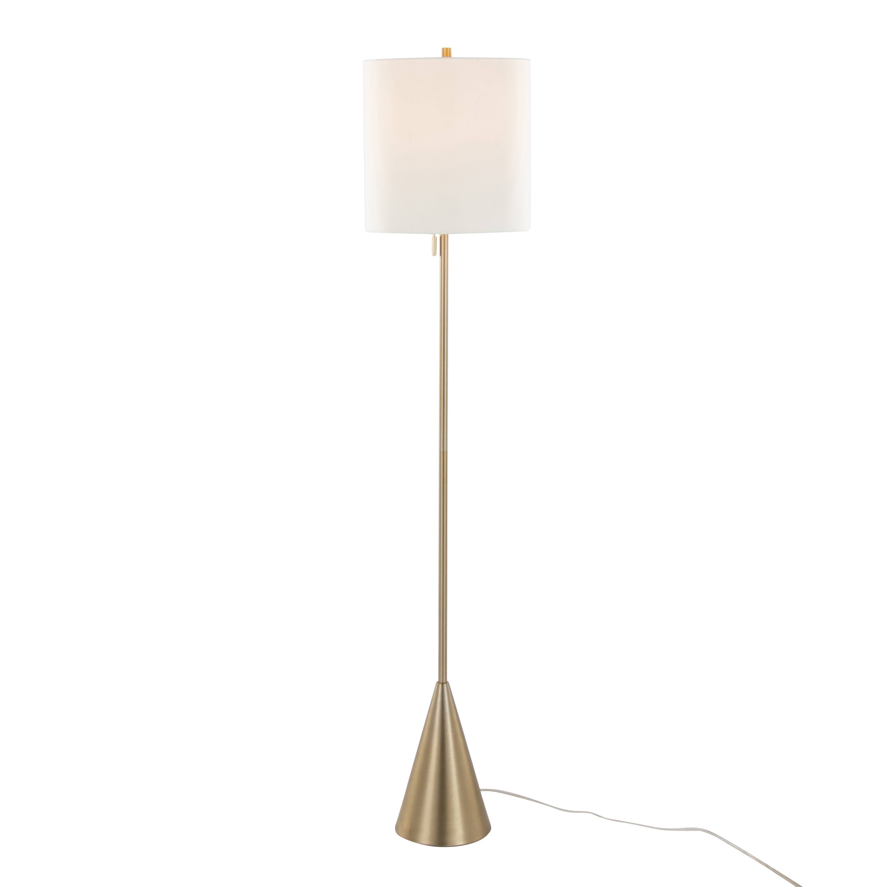 Angle. Loheer - Loheer 64 Inch Gold Floor Lamp Contemporary Metal Standing Light with White Linen Shade for Living Room Bedroom - Gold.