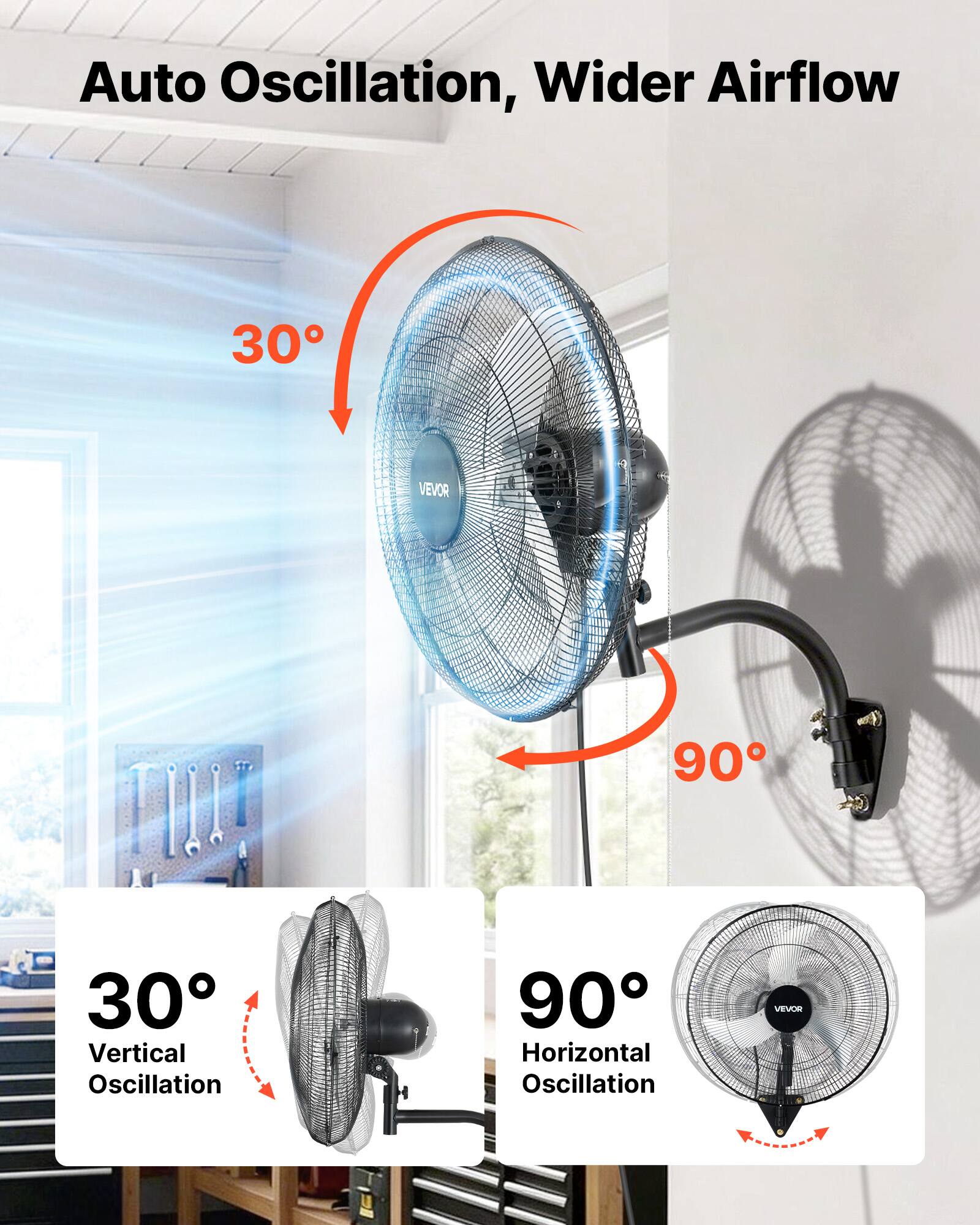 Auto Oscillation, Wider Airflow

30° Vertical Oscillation

90° Horizontal Oscillation