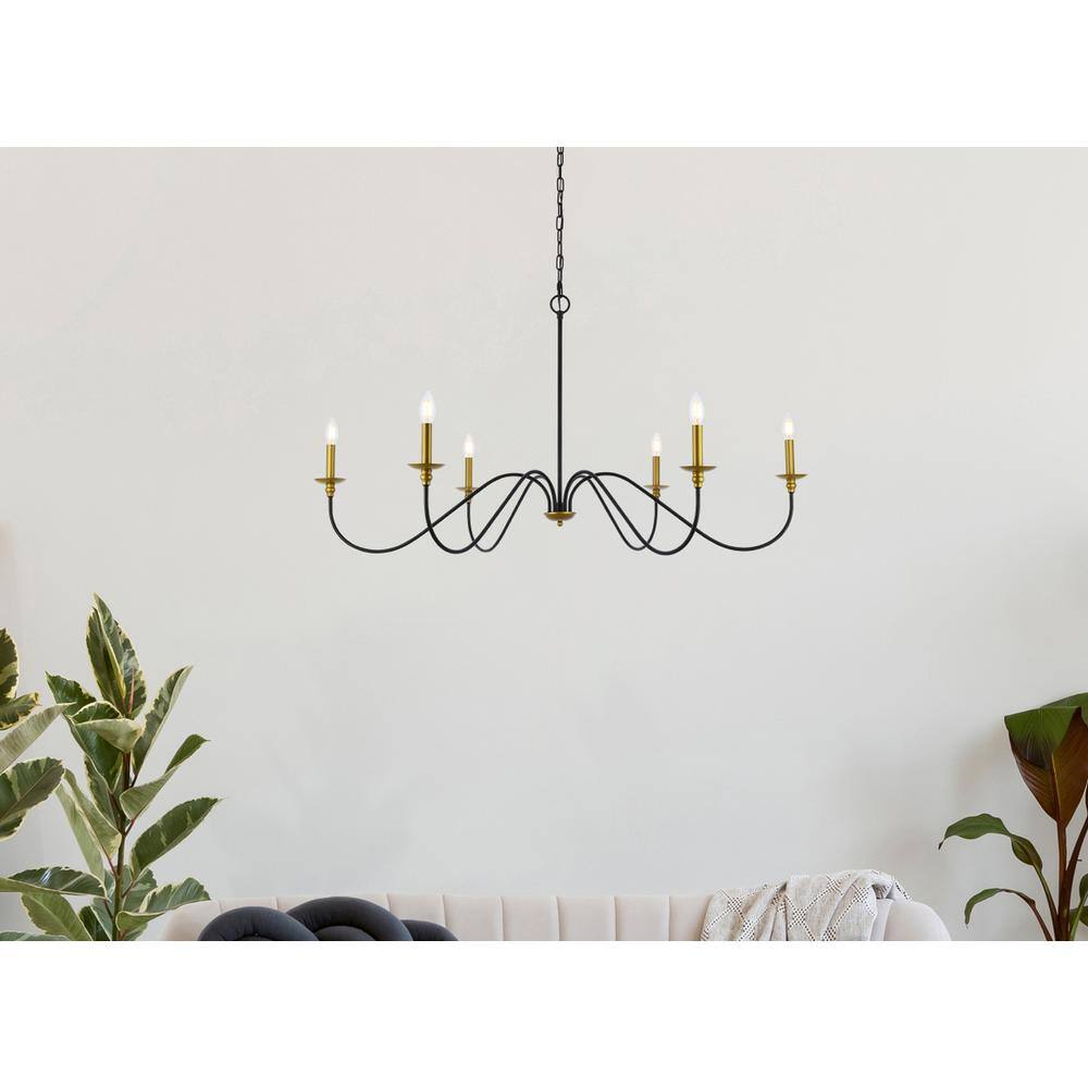 Angle. Living District - Rohan 48 inch chandelier in matte black and brass - Brass And Black.