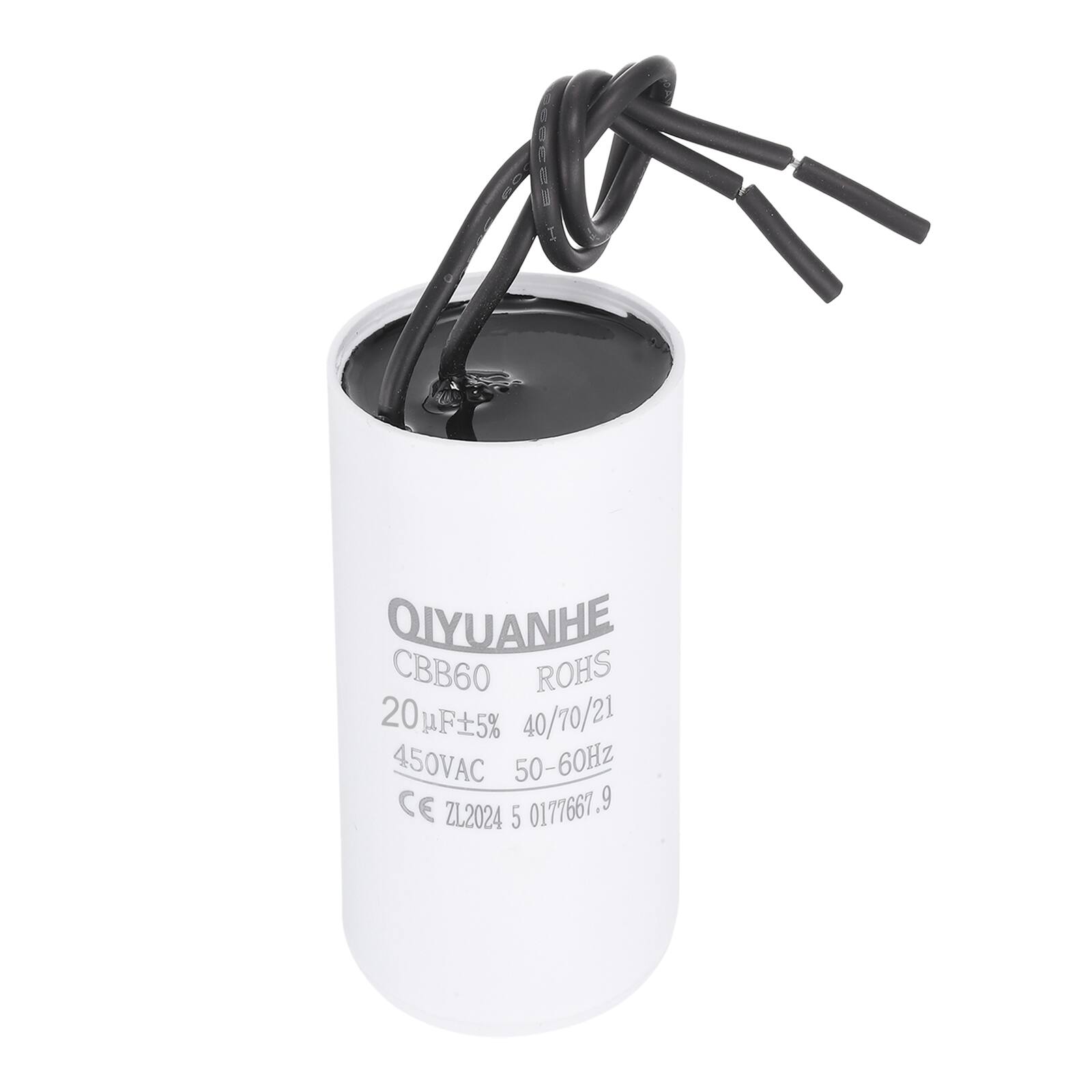 QIYUANHE  
CBB60 ROHS  
20µF±5% 40/70/21  
450VAC 50-60Hz  
CE ZL2024 5 0177667.9