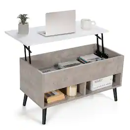 Costway - 31.5'' Lift Top CoffeeTable ModernTable W/ Hidden Compartment&Wood Legs For Home Grey - Gray