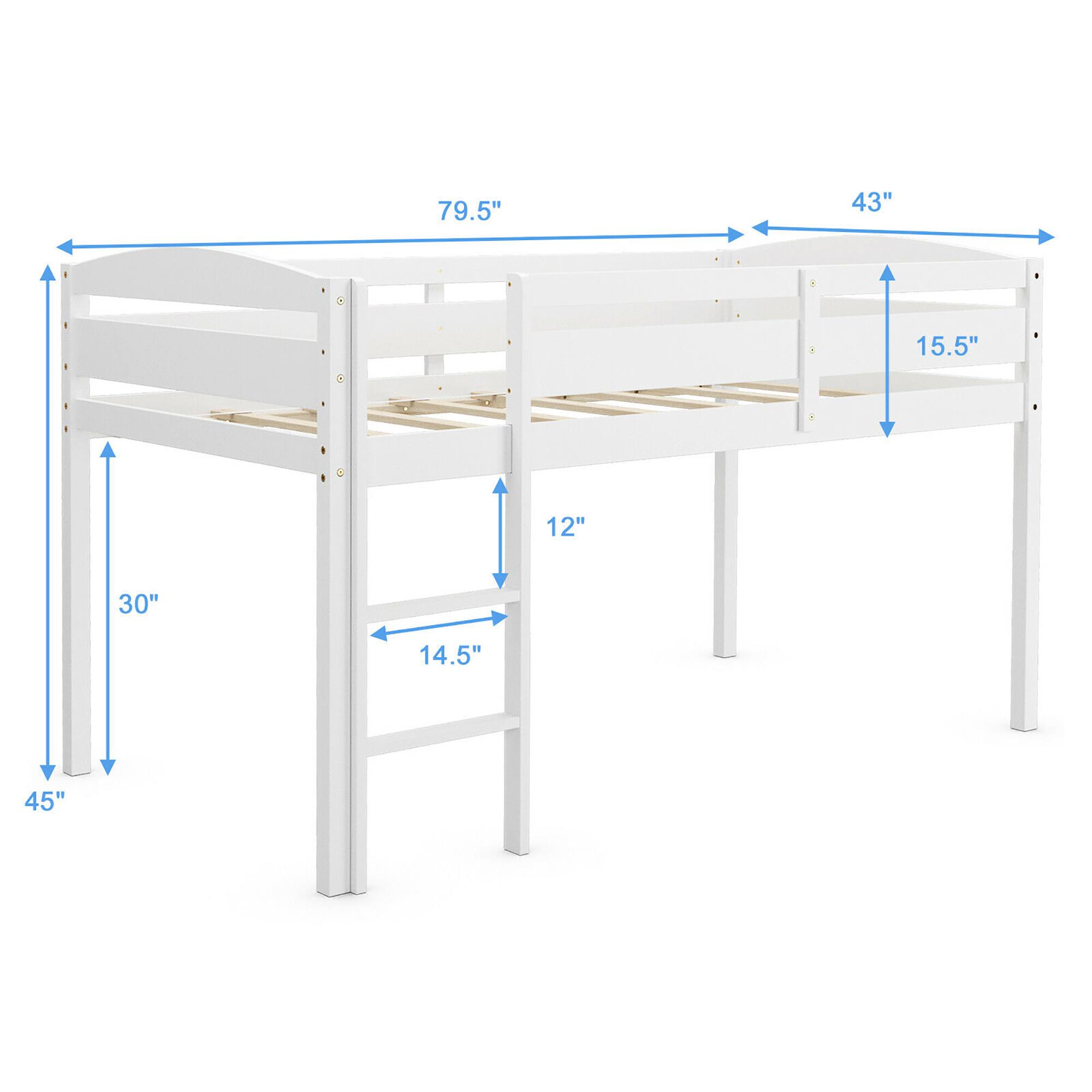 Alt View 3. Costway - Costway Twin Low Loft Bunk Junior Bed Bedroom Wooden Guard Rail Ladder - White.