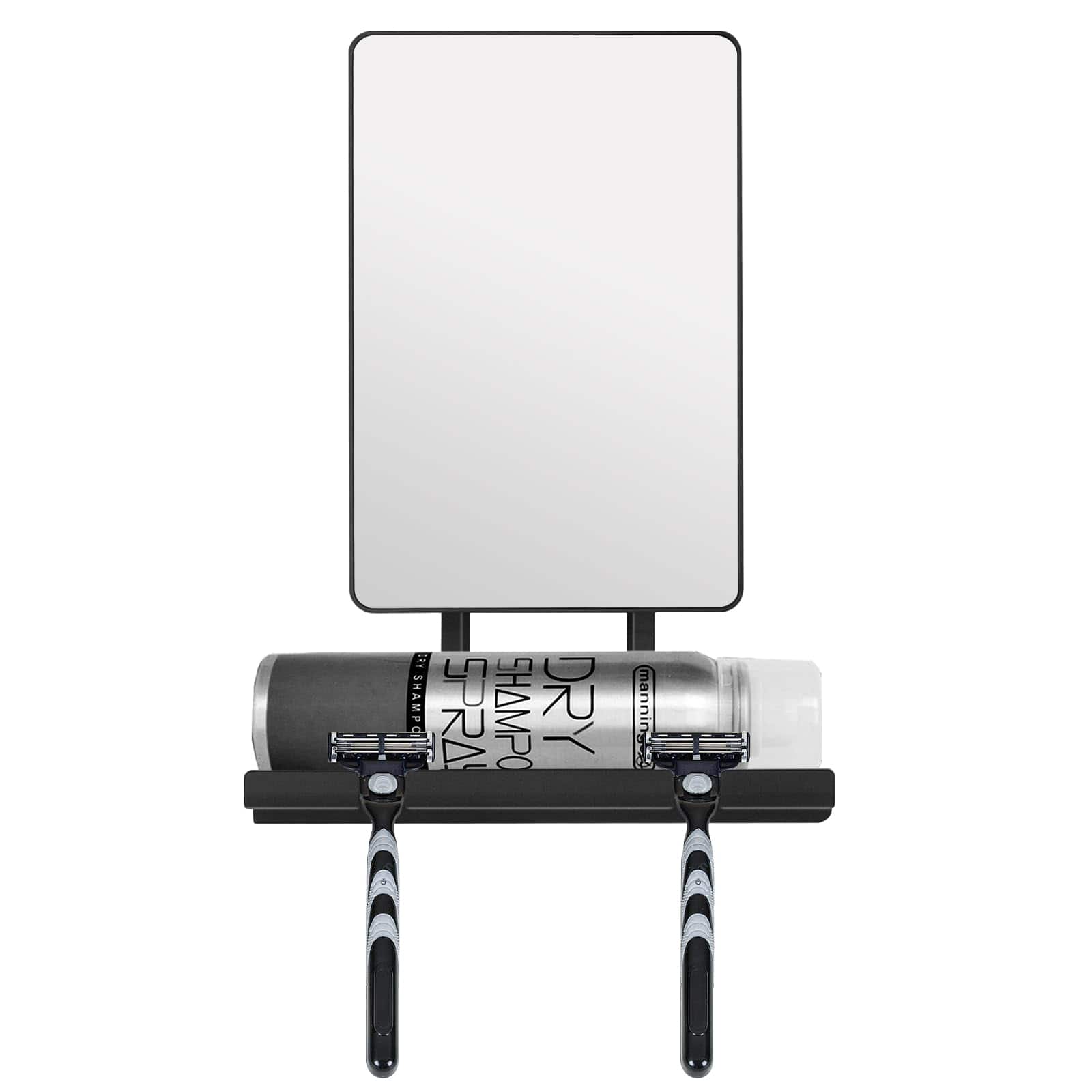 Dazzed Corner - Fogless Shower Mirror, 360° Adjustable with Storage Tray & Razor Holders - Black