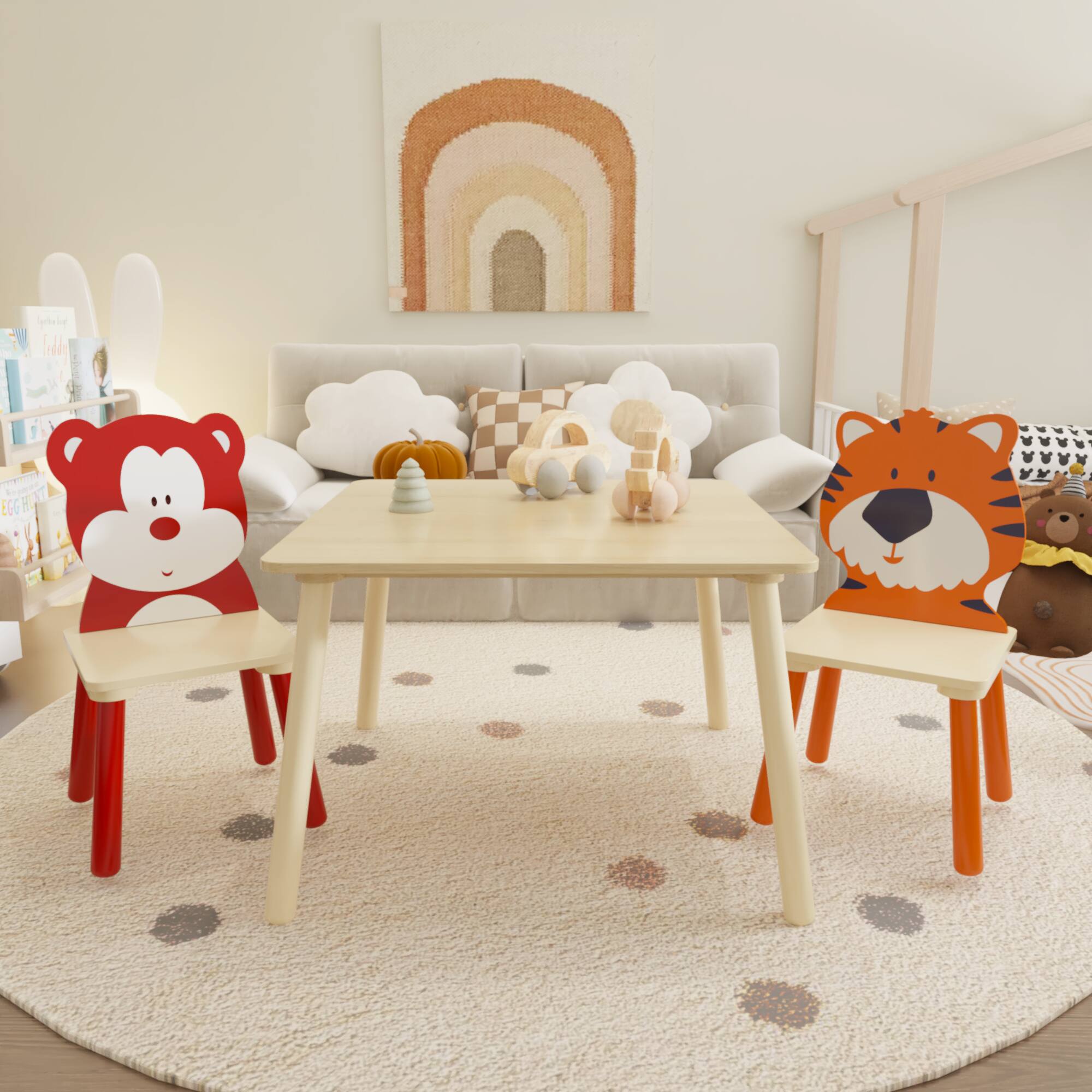 Alt View 7. GOODSILO - Kids Table and 2 Chairs Set - 3 Piece Toddler Activity Play Table Set (Bear & Tiger) - Natural.