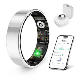 PRIMEPLUS - Smart Ring Health Tracker for Men Women, Sleep/Stress/Exercise Monitor, IP68, Long Battery, No Subscription - Silver - (2025)