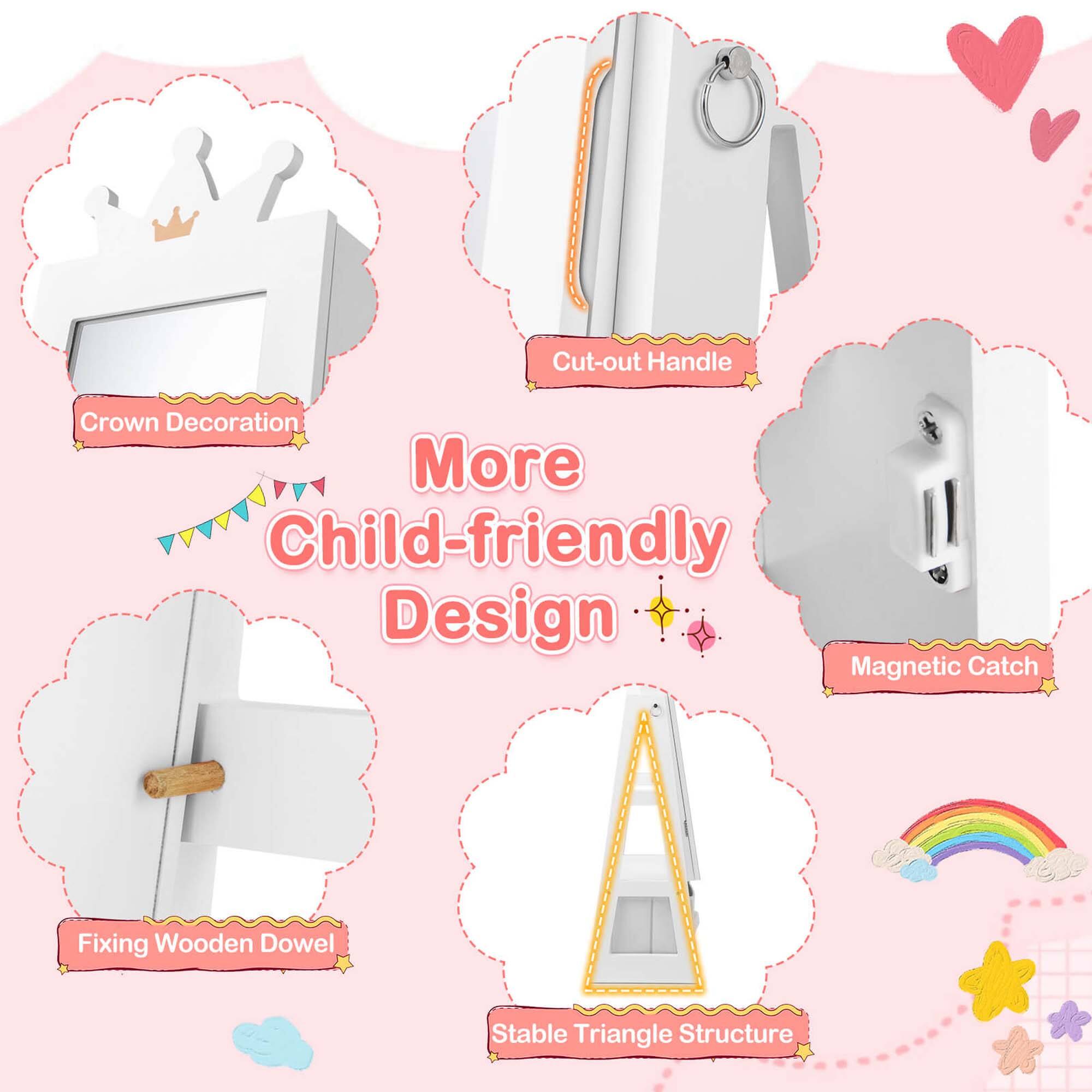 More Child-friendly Design, Crown Decoration, Cut-out Handle, Magnetic Catch, Fixing Wooden Dowel, Stable Triangle Structure