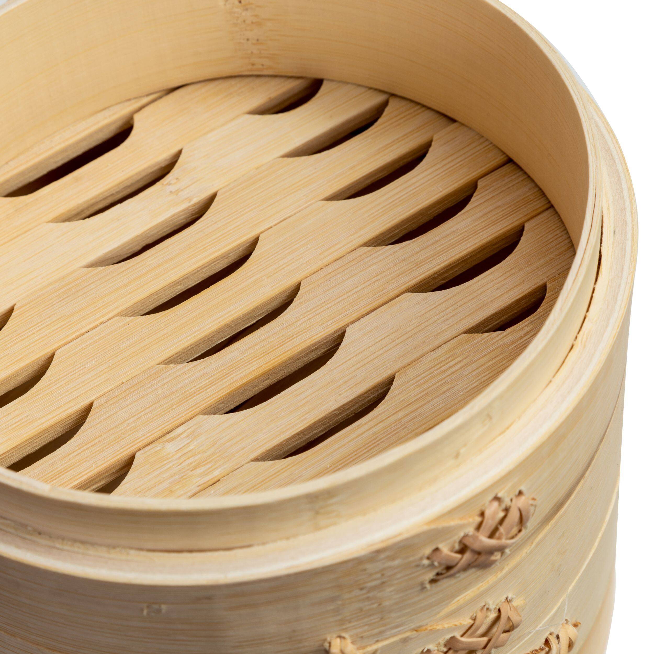 Back. Escali - Joyce Chen 2-Tier Bamboo Steamer Baskets, 6-Inch - Natural.