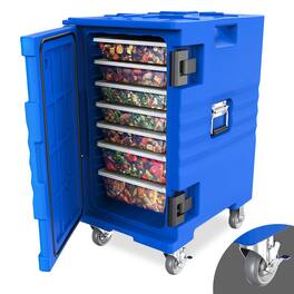 Winado - 109QT Insulated Food Pan Carrier with 4 Lockable Wheels - Holds 7 Pans, 4-6H Hot - Blue