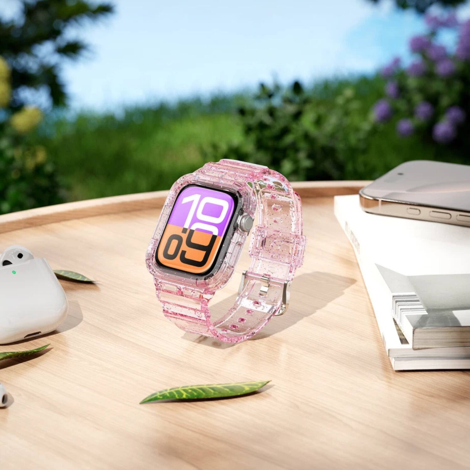 Back. Stock Preferred - TPU Sport Band for Apple Watch Series 10 (46mm) - Glitter Pink - Glitter Pink.